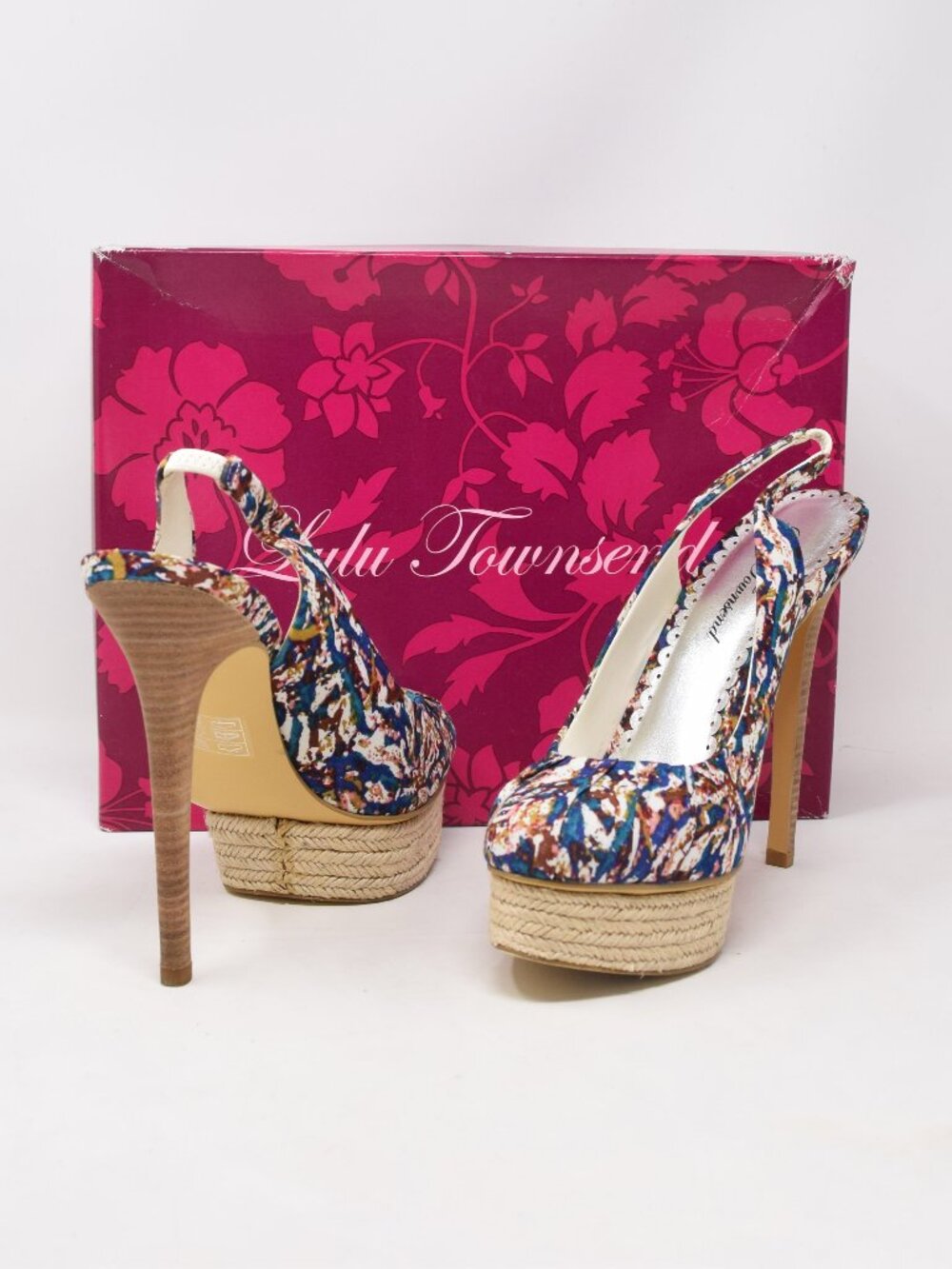 Lulu Townsend Hadley Platform Pumps sz 7.5 M Blue Espadrille Heels Sexy Party